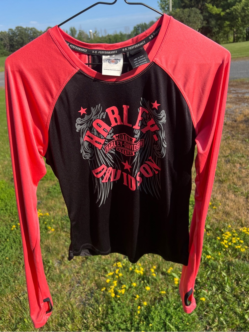 Harley-Davidson Coral and Black Long-Sleeve Performance Top M